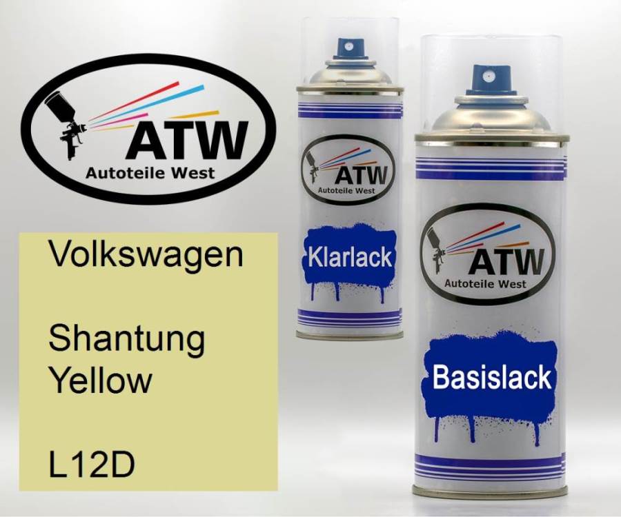 Volkswagen, Shantung Yellow, L12D: 400ml Sprühdose + 400ml Klarlack - Set, von ATW Autoteile West.